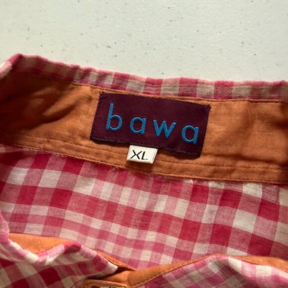 Red & White Sheer Button-Up men’s Shirt by Alpana Bawa with Embroidery - Picture 3 of 7